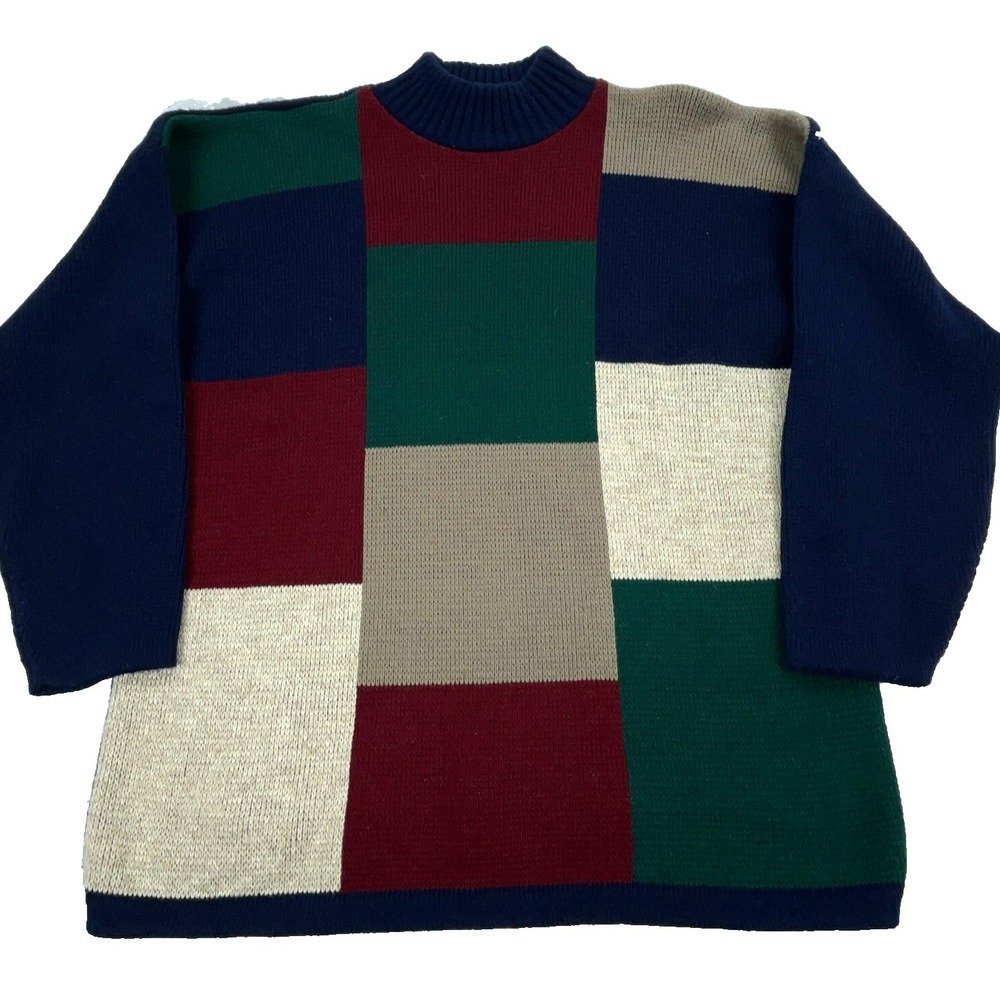 Vintage Dana Scott Sweater Women Medium Knit Colorblock Patch Work‎ Grandma  90s